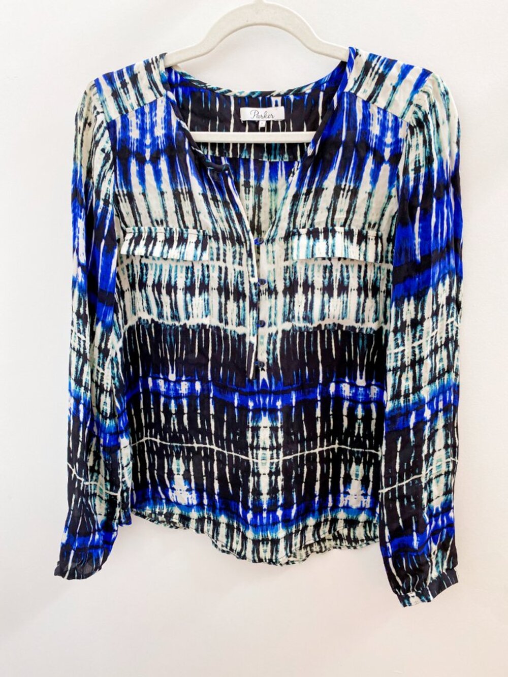 Parker Blue Wales Printed Button Down Long Sleeve Blouse - Size Small
